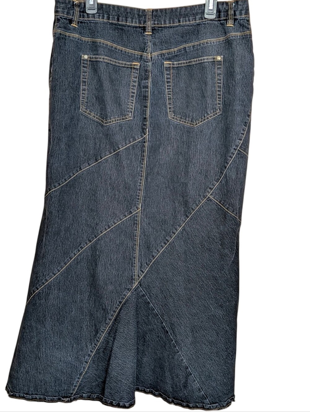 Bisou Bisou Dark Indigo Panelled Denim Maxi Skirt 16W Country Bohemian Patchwork - Picture 4 of 6